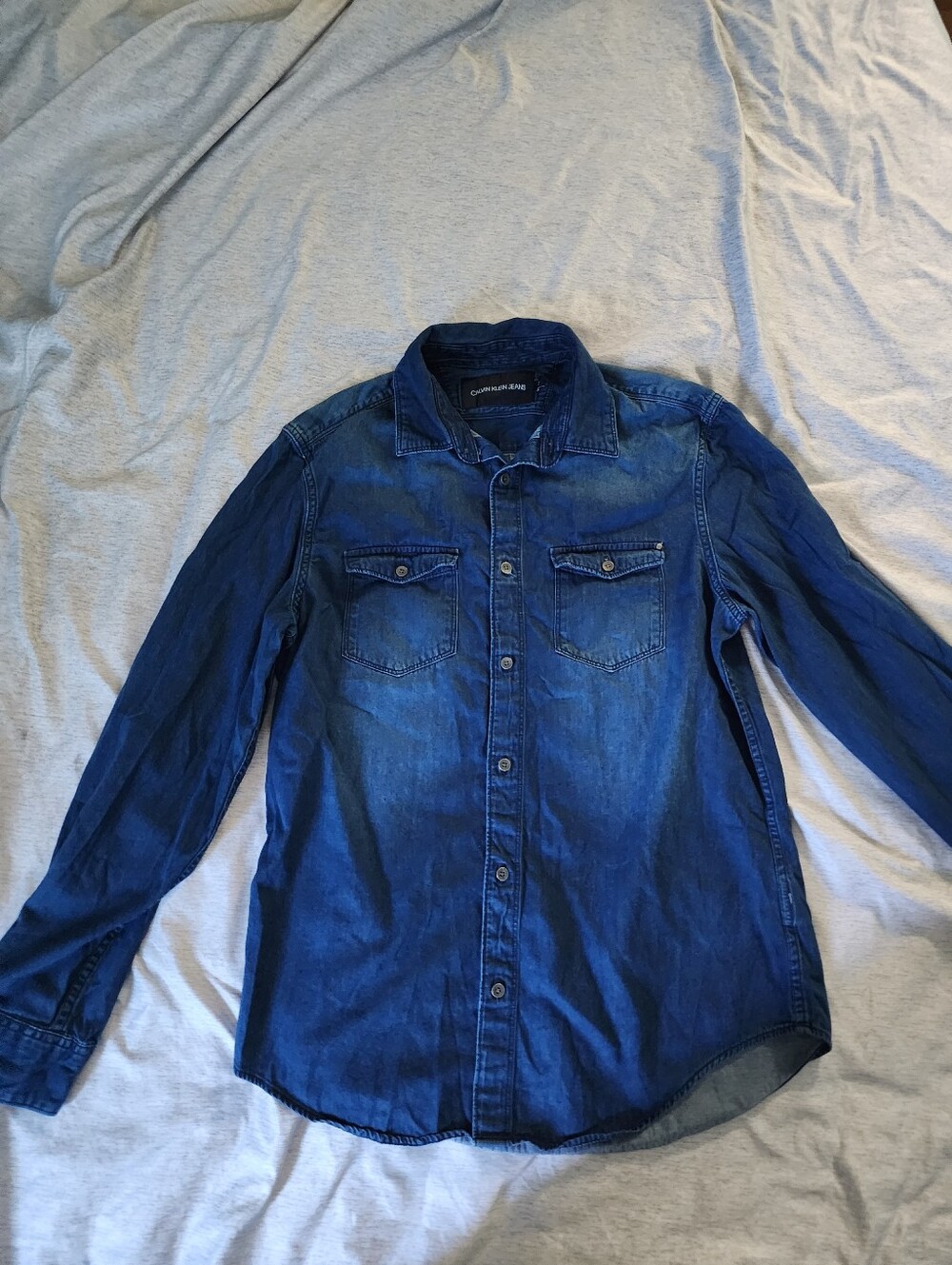 Calvin Klein Dark Blue Denim Button-Down Shirt